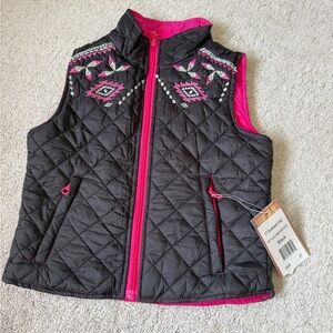 Embroidered Black Quilted Vest with Pink Lining